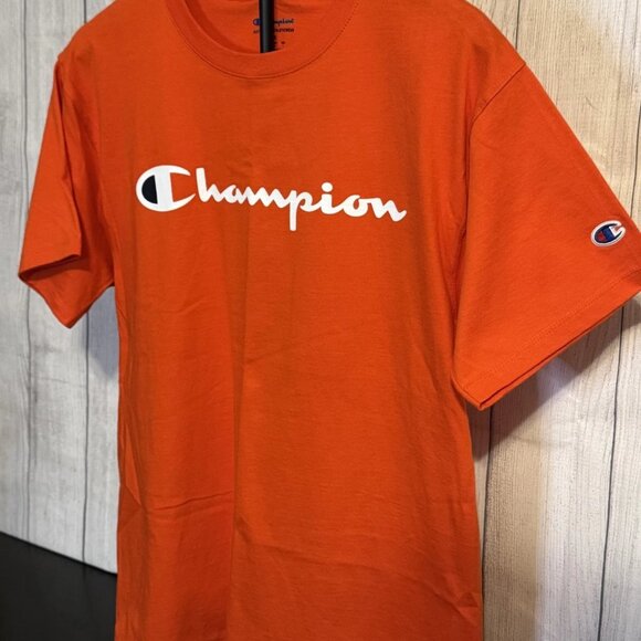 Men’s Champion Spicy Orange T-Shirt – Chest Logo – Size M 100% Cotton NWT - Picture 2 of 3